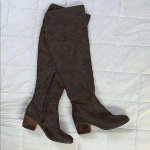 Report Over the Knee Brown Suede Heeled Boots